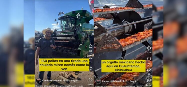 Crean en Chihuahua máquina gigante para asar más de 200 pollos al mismo tiempo